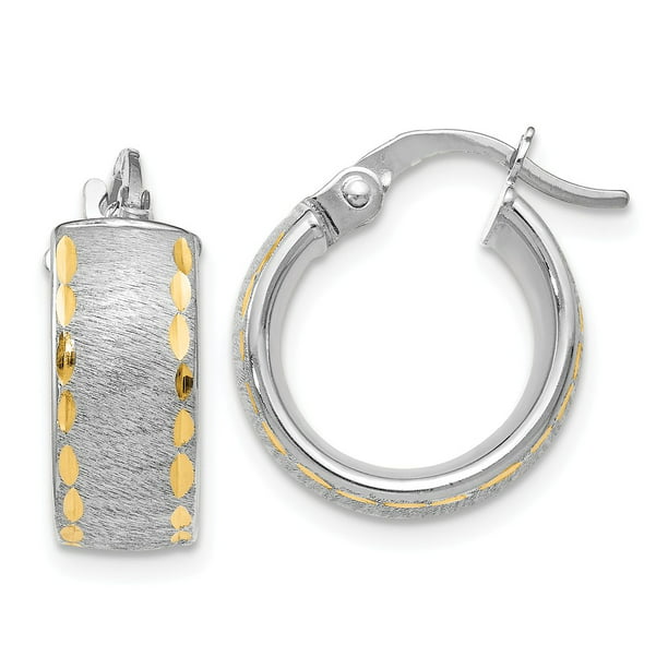 Details about   Leslie's Real 14kt White Gold Polished Brushed Diamond Cut Hoop Earrings